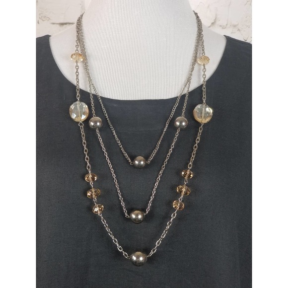 No Brand Jewelry - Triple Chain Baubles and Crystals Necklace